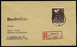 2 M. Rotaufdruck 1949 auf überfrankiertem Orts-R-Brief von Berlin in ...